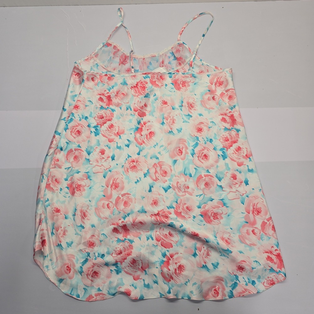 Secret Treasures Womens Floral Satin Chemise Nightgown Pink Blue Rose Size Large